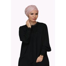 Hürrem Bone 1824_06 Pudra Fukuro Piliseli Tek Çapraz Büzgülü Pratik Hazır Geçmeli Tesettür Bone