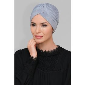 Hürrem Bone 1824_15 Gri Fukuro Piliseli Tek Çapraz Büzgülü Pratik Hazır Geçmeli Tesettür Bone