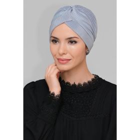 Hürrem Bone 1824_15 Gri Fukuro Piliseli Tek Çapraz Büzgülü Pratik Hazır Geçmeli Tesettür Bone