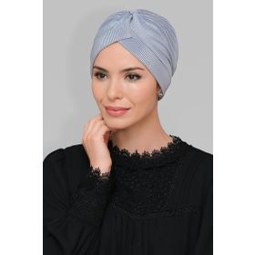 Hürrem Bone 1824_15 Gri Fukuro Piliseli Tek Çapraz Büzgülü Pratik Hazır Geçmeli Tesettür Bone