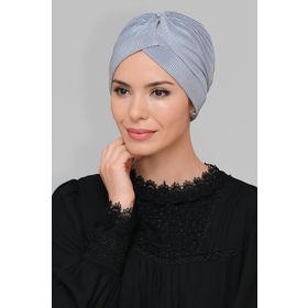 Hürrem Bone 1824_15 Gri Fukuro Piliseli Tek Çapraz Büzgülü Pratik Hazır Geçmeli Tesettür Bone