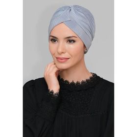 Hürrem Bone 1824_15 Gri Fukuro Piliseli Tek Çapraz Büzgülü Pratik Hazır Geçmeli Tesettür Bone