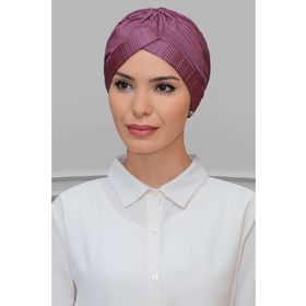 Hürrem Bone 1824_18 Gül Kurusu Fukuro Piliseli Tek Çapraz Büzgülü Pratik Hazır Geçmeli Tesettür Bone