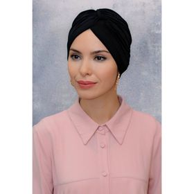 Hürrem Bone 1831_01 Siyah Fukuro Sandy Kumaş Büzgülü Pratik Hazır Geçmeli Tesettür Bone