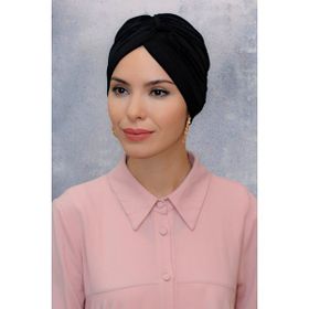 Hürrem Bone 1831_01 Siyah Fukuro Sandy Kumaş Büzgülü Pratik Hazır Geçmeli Tesettür Bone