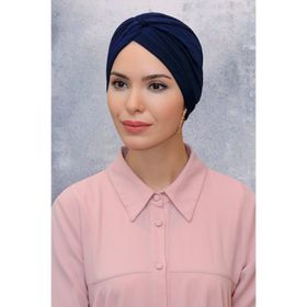Hürrem Bone 1831_02 Lacivert Fukuro Sandy Kumaş Büzgülü Pratik Hazır Geçmeli Tesettür Bone