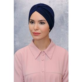 Hürrem Bone 1831_02 Lacivert Fukuro Sandy Kumaş Büzgülü Pratik Hazır Geçmeli Tesettür Bone