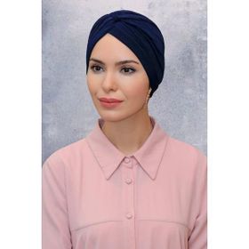 Hürrem Bone 1831_02 Lacivert Fukuro Sandy Kumaş Büzgülü Pratik Hazır Geçmeli Tesettür Bone
