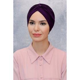 Hürrem Bone 1831_07 Mürdüm Fukuro Sandy Kumaş Büzgülü Pratik Hazır Geçmeli Tesettür Bone