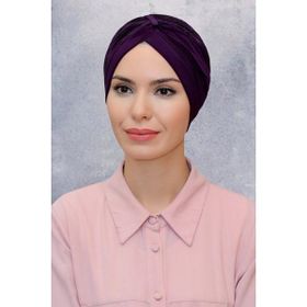 Hürrem Bone 1831_07 Mürdüm Fukuro Sandy Kumaş Büzgülü Pratik Hazır Geçmeli Tesettür Bone