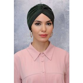 Hürrem Bone 1831_09 Haki Fukuro Sandy Kumaş Büzgülü Pratik Hazır Geçmeli Tesettür Bone