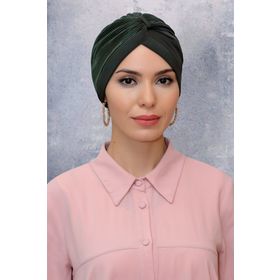 Hürrem Bone 1831_09 Haki Fukuro Sandy Kumaş Büzgülü Pratik Hazır Geçmeli Tesettür Bone