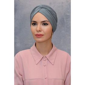 Hürrem Bone 1831_15 Gri Fukuro Sandy Kumaş Büzgülü Pratik Hazır Geçmeli Tesettür Bone