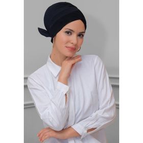 Hürrem Bone 1833_01 Siyah Sandy Kumaş Fiyonklu Çift Taraflı Tek Çapraz Pratik Hazır Geçmeli Tesettür Bone