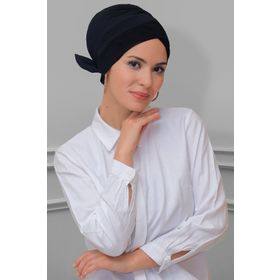 Hürrem Bone 1833_01 Siyah Sandy Kumaş Fiyonklu Çift Taraflı Tek Çapraz Pratik Hazır Geçmeli Tesettür Bone