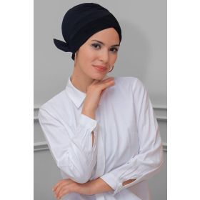 Hürrem Bone 1833_01 Siyah Sandy Kumaş Fiyonklu Çift Taraflı Tek Çapraz Pratik Hazır Geçmeli Tesettür Bone