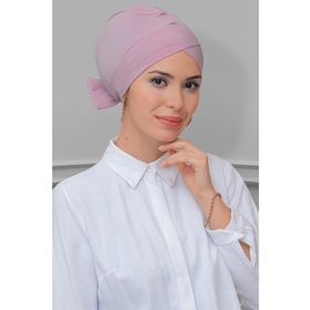 Hürrem Bone 1833_06 Pudra Sandy Kumaş Fiyonklu Çift Taraflı Tek Çapraz Pratik Hazır Geçmeli Tesettür Bone