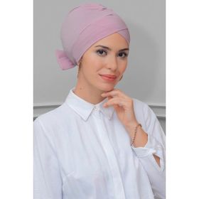 Hürrem Bone 1833_06 Pudra Sandy Kumaş Fiyonklu Çift Taraflı Tek Çapraz Pratik Hazır Geçmeli Tesettür Bone