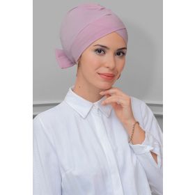 Hürrem Bone 1833_06 Pudra Sandy Kumaş Fiyonklu Çift Taraflı Tek Çapraz Pratik Hazır Geçmeli Tesettür Bone