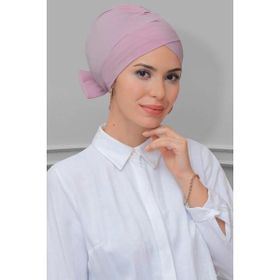 Hürrem Bone 1833_06 Pudra Sandy Kumaş Fiyonklu Çift Taraflı Tek Çapraz Pratik Hazır Geçmeli Tesettür Bone