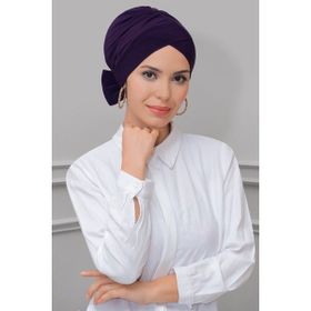 Hürrem Bone 1833_07 Mürdüm Sandy Kumaş Fiyonklu Çift Taraflı Tek Çapraz Pratik Hazır Geçmeli Tesettür Bone