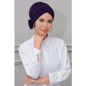Hürrem Bone 1833_07 Mürdüm Sandy Kumaş Fiyonklu Çift Taraflı Tek Çapraz Pratik Hazır Geçmeli Tesettür Bone