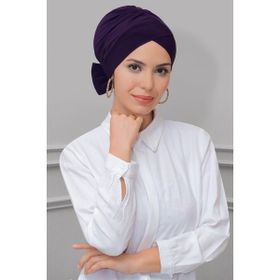 Hürrem Bone 1833_07 Mürdüm Sandy Kumaş Fiyonklu Çift Taraflı Tek Çapraz Pratik Hazır Geçmeli Tesettür Bone