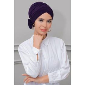 Hürrem Bone 1833_07 Mürdüm Sandy Kumaş Fiyonklu Çift Taraflı Tek Çapraz Pratik Hazır Geçmeli Tesettür Bone