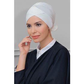 Hürrem Bone 1833_40 Krem Sandy Kumaş Fiyonklu Çift Taraflı Tek Çapraz Pratik Hazır Geçmeli Tesettür Bone
