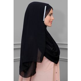 Hürrem Bone 1850_01 Siyah Şifon Taşlı Pratik Hazır Geçmeli Malezya Şal