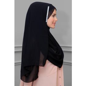 Hürrem Bone 1850_01 Siyah Şifon Taşlı Pratik Hazır Geçmeli Malezya Şal