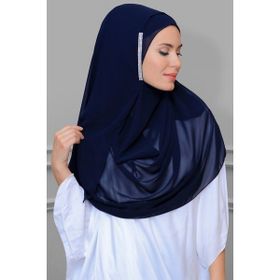 Hürrem Bone 1850_02 Lacivert Şifon Taşlı Pratik Hazır Geçmeli Malezya Şal