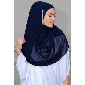 Hürrem Bone 1850_02 Lacivert Şifon Taşlı Pratik Hazır Geçmeli Malezya Şal