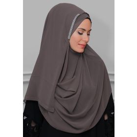 Hürrem Bone 1850_10 Vizon Şifon Taşlı Pratik Hazır Geçmeli Malezya Şal