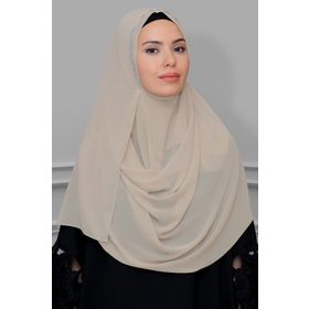 Hürrem Bone 1850_12 Bej Şifon Taşlı Pratik Hazır Geçmeli Malezya Şal