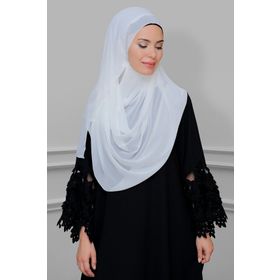 Hürrem Bone 1850_40 Krem Şifon Taşlı Pratik Hazır Geçmeli Malezya Şal