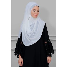 Hürrem Bone 1850_40 Krem Şifon Taşlı Pratik Hazır Geçmeli Malezya Şal