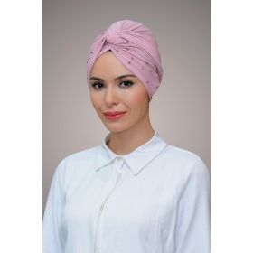 Hürrem Bone 1870_06 Pudra Sandy Kumaş Boncuklu Pratik Dolama Tesettür Bone