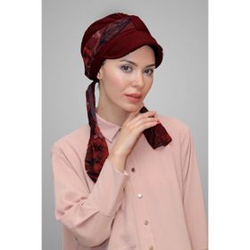Hürrem Bone 1902_16 Bordo Kesik Elyaf Desenli Şifon Kemerli Şapkalı Tesettür Bone