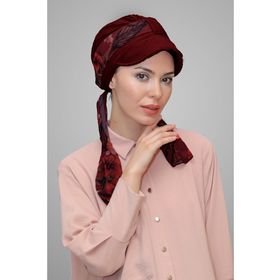 Hürrem Bone 1902_16 Bordo Kesik Elyaf Desenli Şifon Kemerli Şapkalı Tesettür Bone