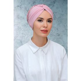 Hürrem Bone 1906_06 Pudra Sandy Kumaş Pullu Büzgülü Pratik Hazır Geçmeli Tesettür Bone