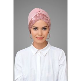 Hürrem Bone 1907_06 Pudra Sandy Kumaş Pullu Tek Çapraz Pratik Hazır Geçmeli Tesettür Bone