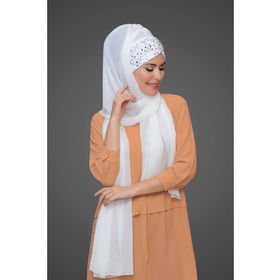 Hürrem Bone 1910_42 Beyaz Şifon Pullu Pileli Arkadan Bağlamalı Şal