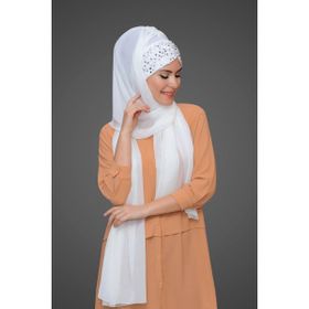 Hürrem Bone 1910_42 Beyaz Şifon Pullu Pileli Arkadan Bağlamalı Şal