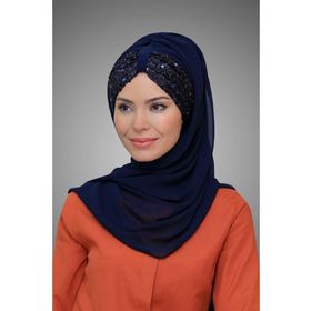 Hürrem Bone 1914_02 Lacivert Şifon Pullu Pileli Arkadan Bağlamalı Şal