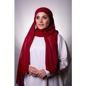 Hürrem Bone 2001_16 Bordo Şifon Çapraz Pratik Hazır Geçmeli Bone Şal