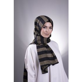 Hürrem Bone 202100_03 Gold Viskon Kumaş Simli Şeritli Düz Klasik Şal