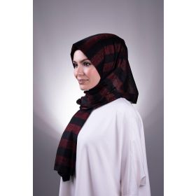 Hürrem Bone 202100_16 Bordo Viskon Kumaş Simli Şeritli Düz Klasik Şal