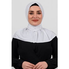 Hürrem Bone 2101-42 Beyaz Sandy Arkadan Çıtçıtlı Geçmeli Eşarp