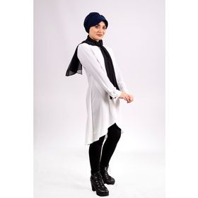 Hürrem Bone 2104_02 Lacivert Viskon Kumaş Şapkalı Aksesuarlı Pratik Hazır Geçmeli Tesettür Bone